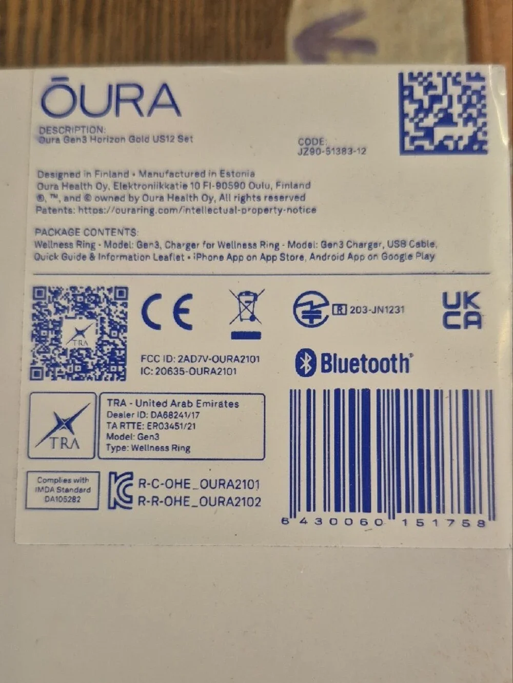 ŌURA Gen3 -Horizon Gold US 12—